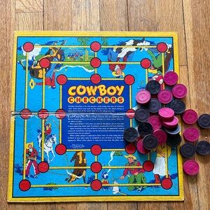 Vintage Cowboy Checkers Board with Pink & Black Pieces